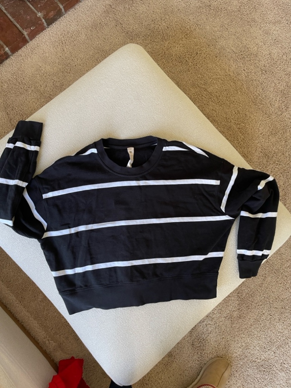 lululemon athletica Black & White Striped Crewneck Sweater cropped